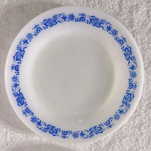 Vintage Termo-Rey Milk  Glass Dinner Plates W Blue Floral Pattern x2